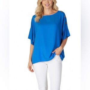 Soft Surroundings Ladies bright blue Linen Blend Drop Shoulder Tunic Top Large